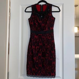 Black and red lace cocktail dress